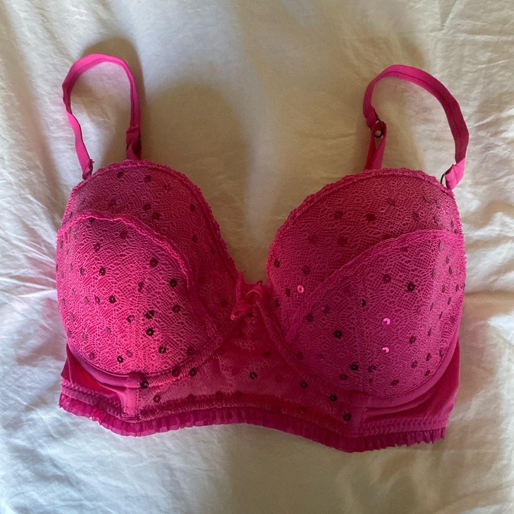 32DD pink sequin balconette bra